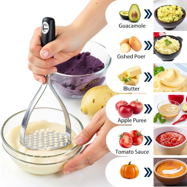 Potato Masher MUJINON Black Stainless Ergonomic-4