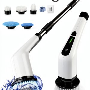 Electric Spin Scrubber, Cordless Cleaning Brush Scrubber for Home, 8 Replaceable Brush Heads-90Mins Work Time, 3 Adjustable Size, 2 Speeds for Bathroom Shower Bathtub Glass Car-0
